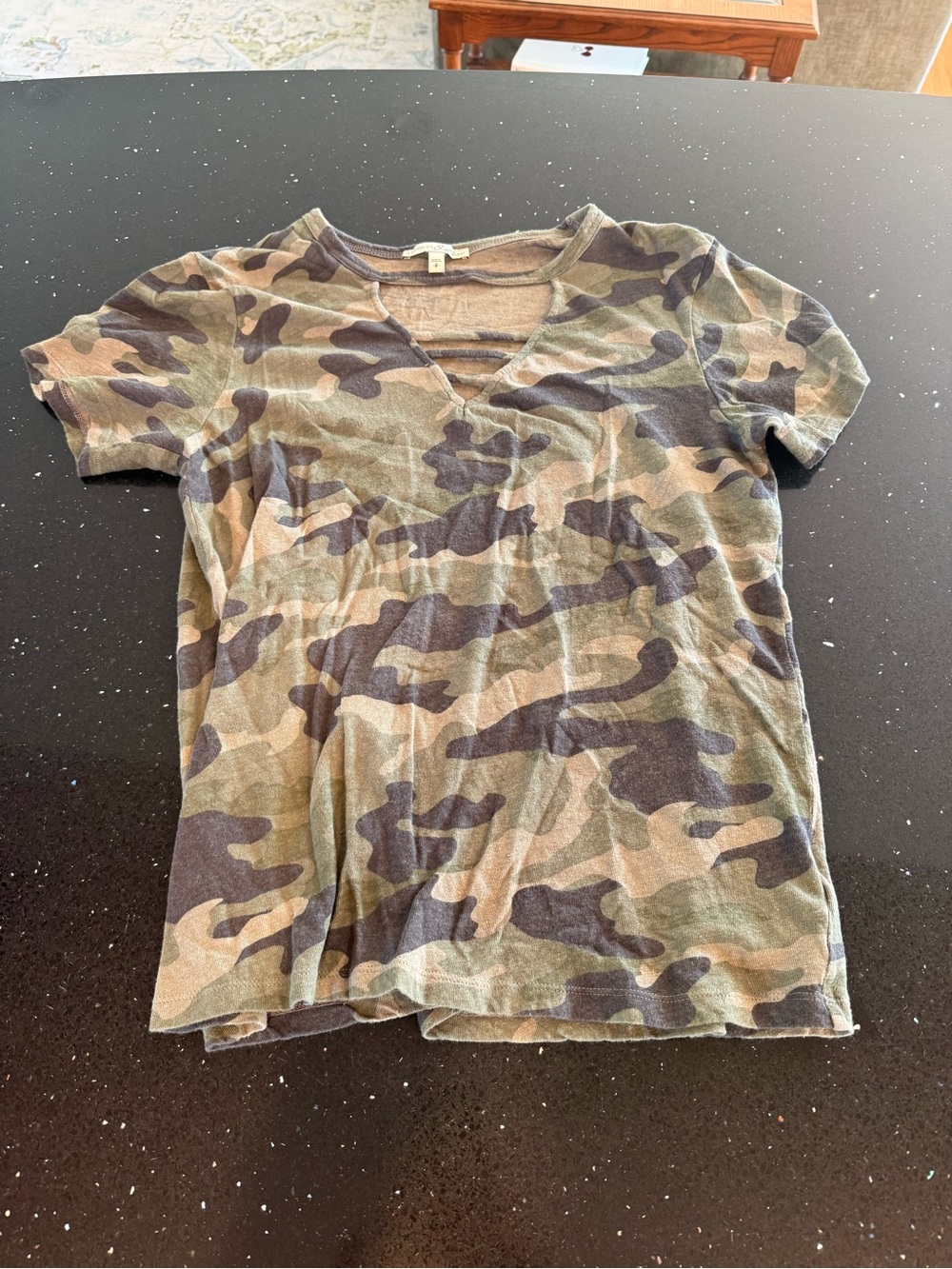Express One Eleven Camo V-Neck Tee in Green and Brown - Picture 2 of 5